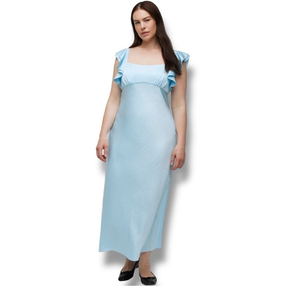 Madewell Dresses & Skirts - Madewell NWT Sky Blue Empire Waist Silky Maxi Dress with Ruffle Shoulder Detail